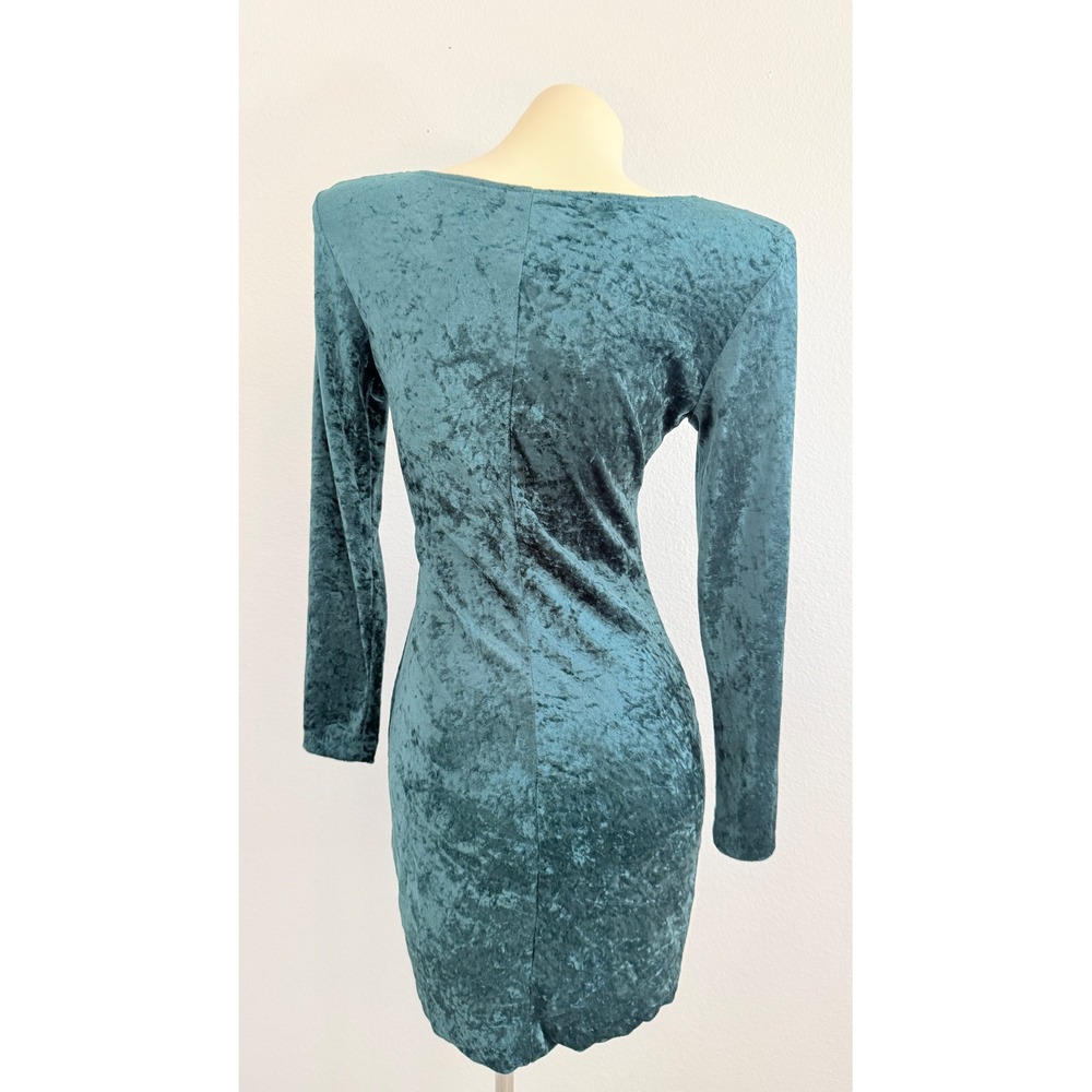 VTG 90s Grunge All That Jazz Green Crushed Velvet Long Sleeve Mini Dress S - Picture 2 of 9